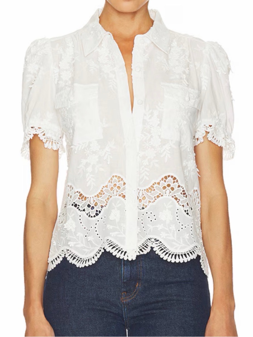 Generation Love White Embroidered Button-Down Blouse